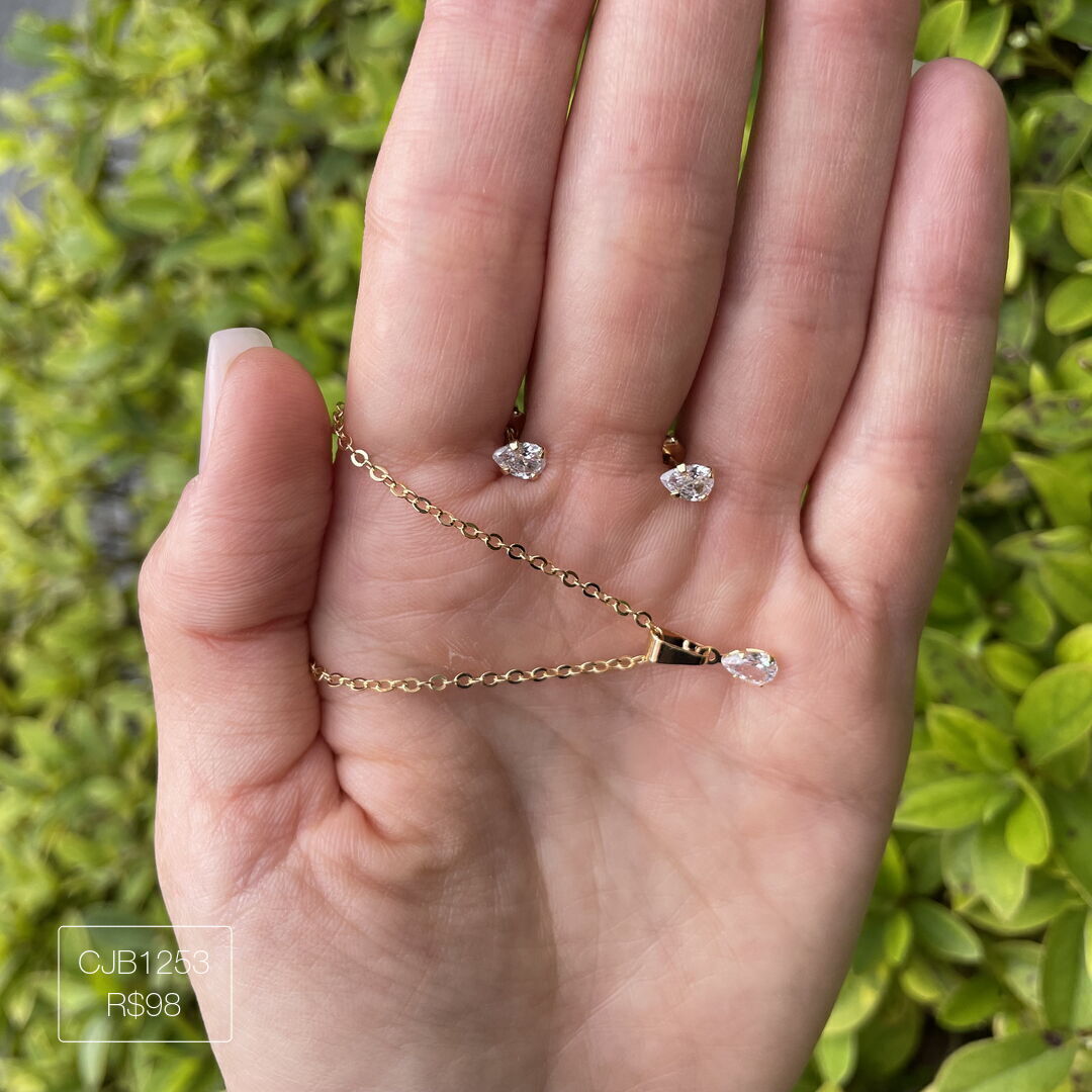 Cojunto de Ponto de Luz Gota Cristal Dourada